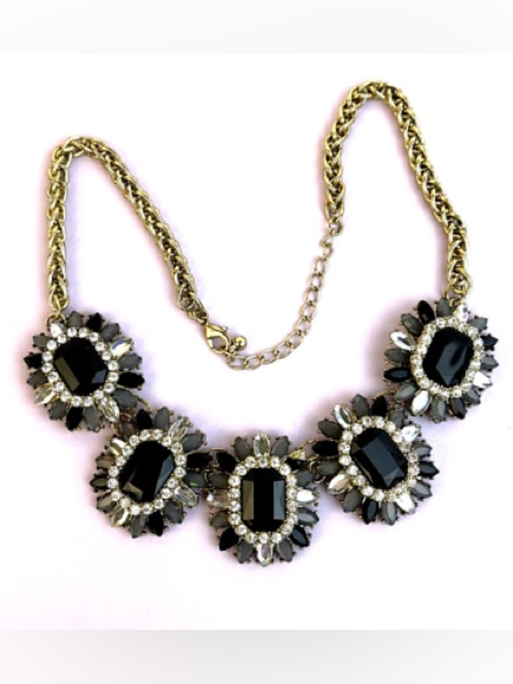 Cara New York Gold Chain Black Crystal Statement Necklace